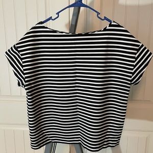 Ann Taylor Short Sleeve Top White Black Stripe XL
